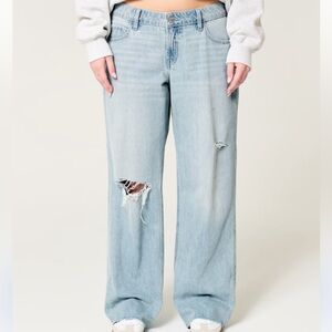 Hollister Blue Flare Wide Leg Jeans with Distressed Details